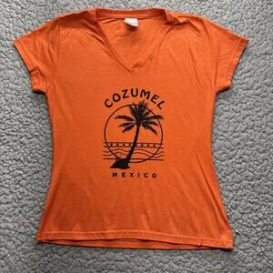 Mare Blue Cozumel Mexico Shirt Womens Large Orange Short Sleeve V-Neck Beach